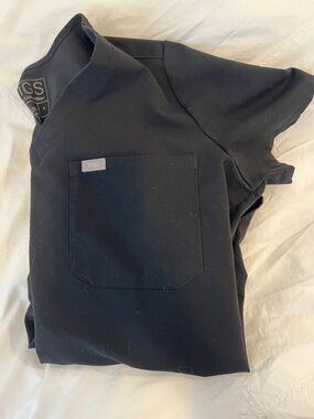 Figs Black Medical Scrub Top with Chest Pocket